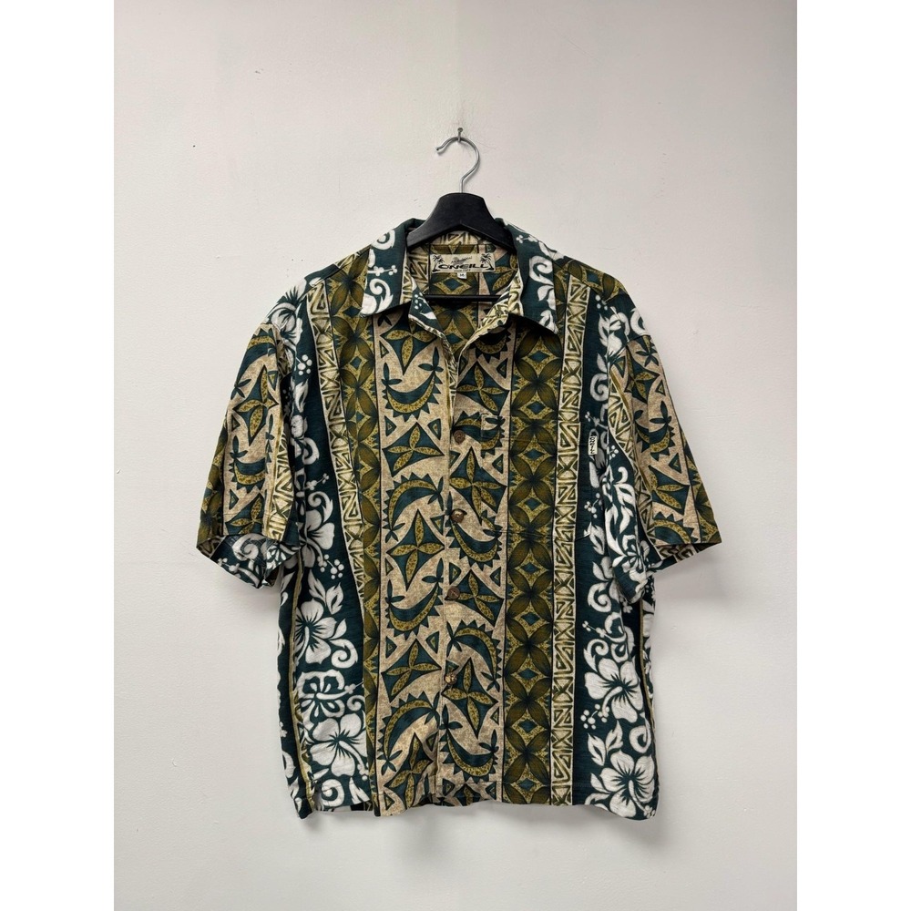 Vintage O'Neill Shirt Medium Green Hawaiian Aloha Floral Button‎ Front Tropical
